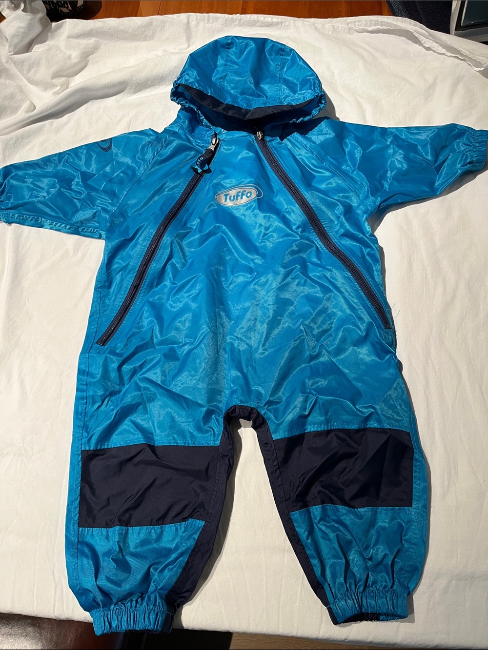18M TUFFO Bright Blue Hooded One-Piece Rainsuit